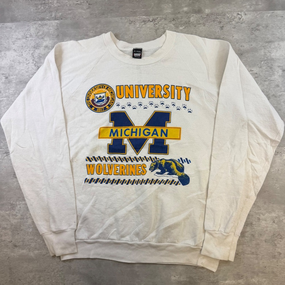 Vintage Screen Stars University of Michigan Wolverines Sweatshirt XL White USA